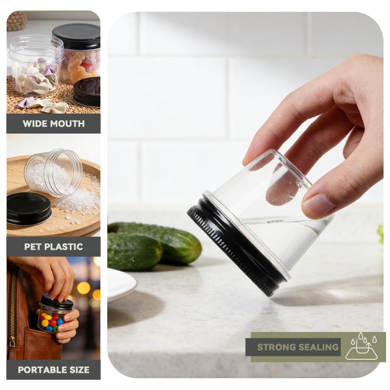 novelinks 4 Ounce Clear Plastic Jars with Black Lids - Refillable Round Clear Containers Jars Storage Containers for Kitchen & Household Storage - BPA Free (40 Pack) - Image 5